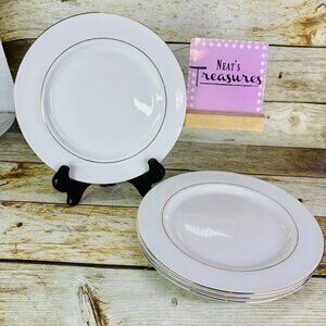 Vintage Kmart ELEGANT GOLD White Gold Trim Rim Porcelain Salad Plates Set of 4